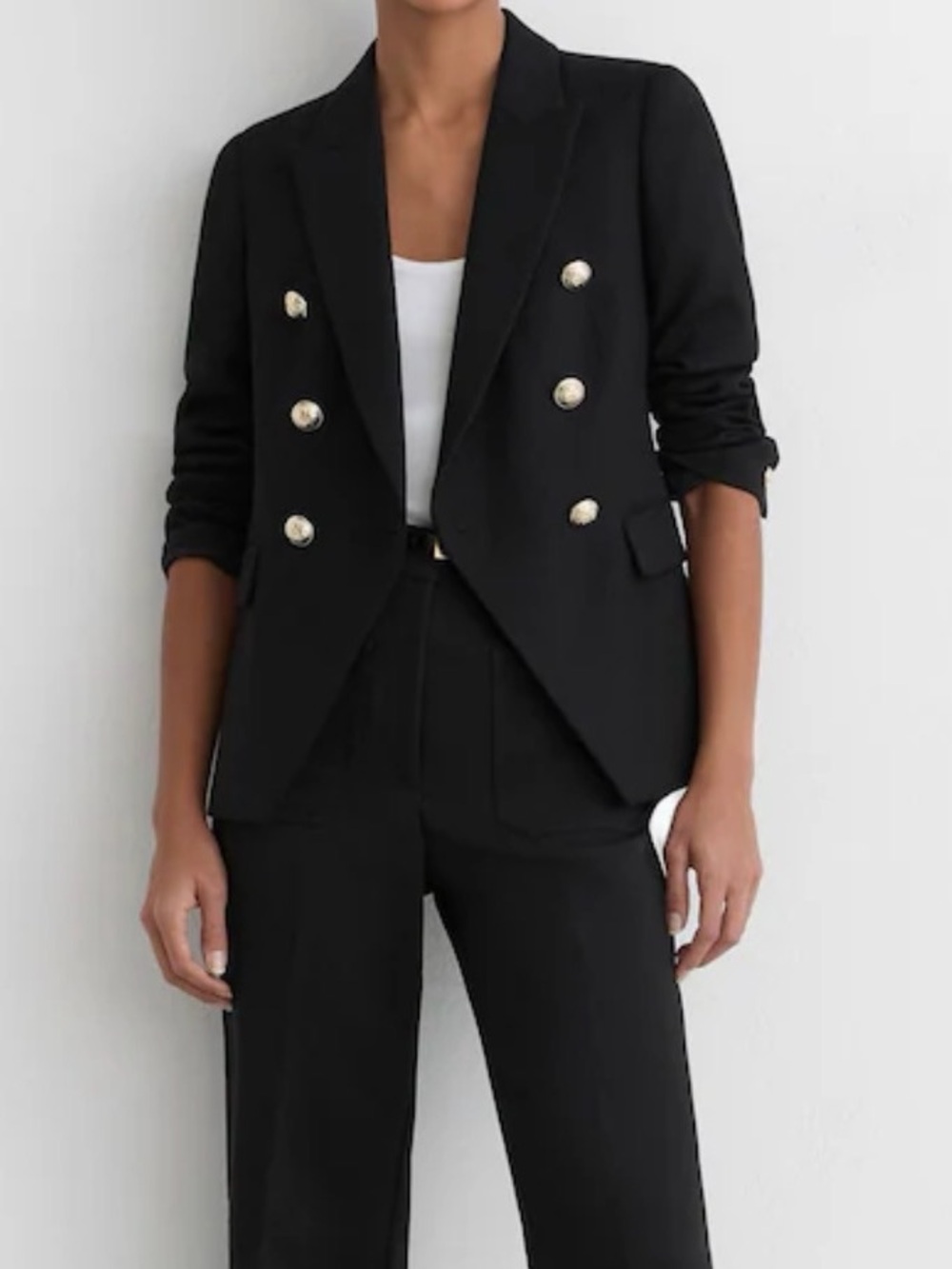 Reiss Black Tally Tailored Fit Textured Double Breasted Blazer